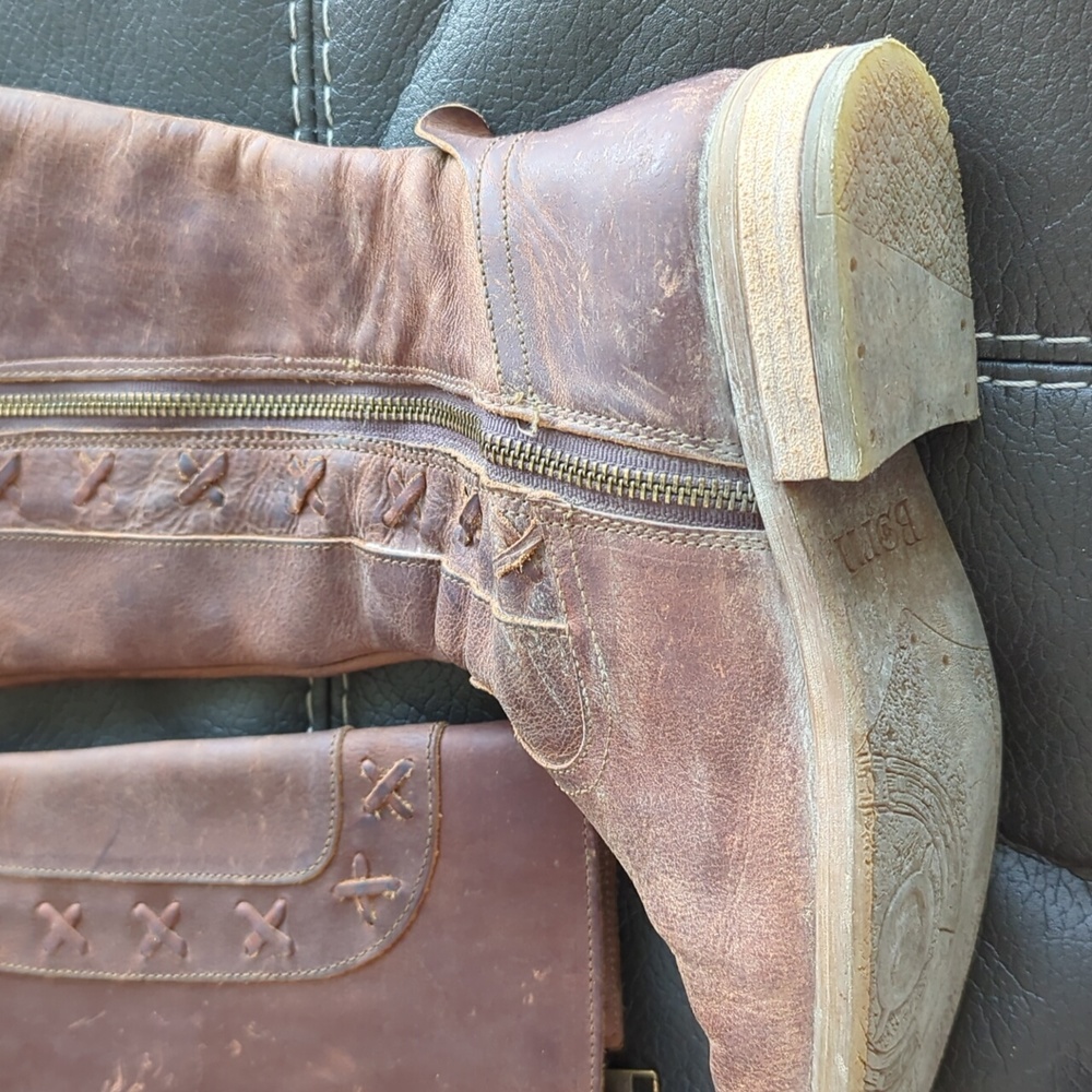 Born Womens Albi Tall High Calf Rustic Brown Leather Side Zipper Boot Size 6.5 - Picture 9 of 12